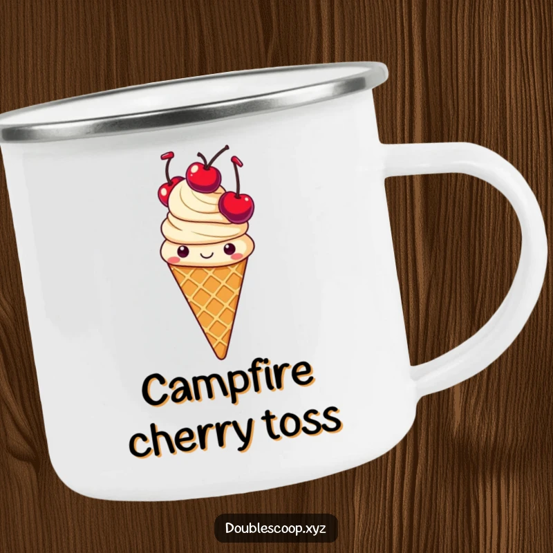 Funny juggling vanilla ice cream cone camping mug, durable and humorous drinkware for cheerful adventures.