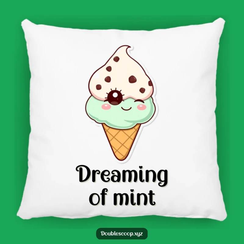 Funny Mint Chocolate Chip Ice Cream Cone Winking Pillow - Cozy Chuckles Await