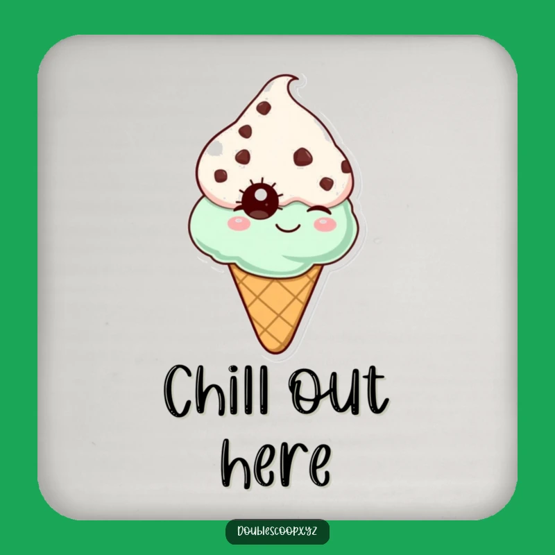 Funny Mint Chocolate Chip Ice Cream Cone Winking Coaster - Protect Surfaces with Style!