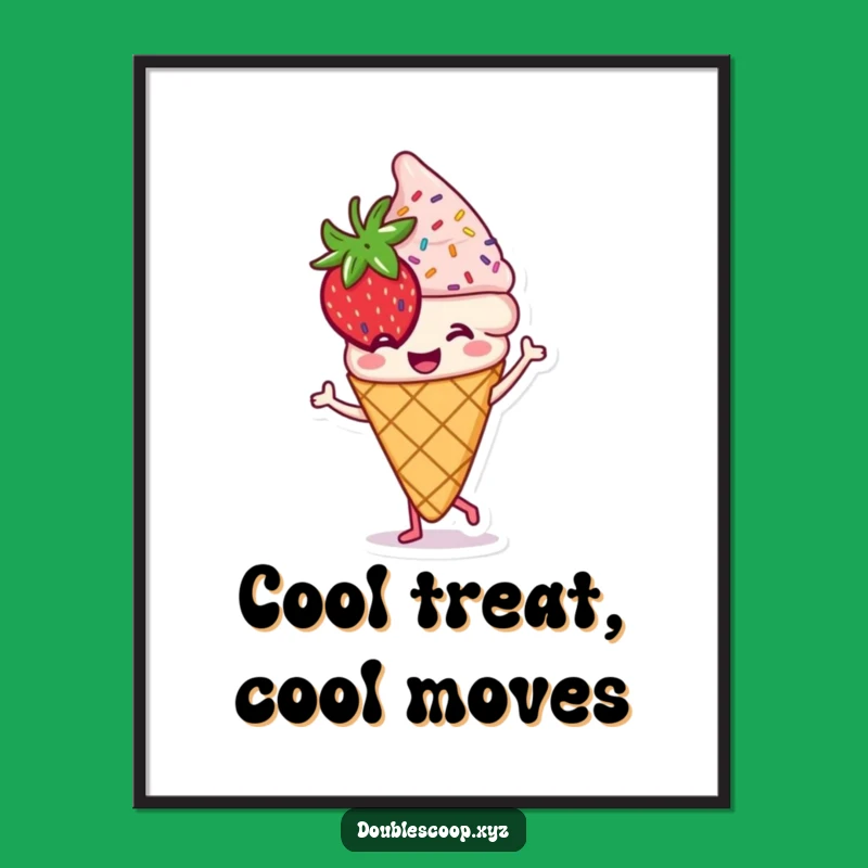 Free Printable Funny Wall Art: Dancing Strawberry Ice Cream - Whimsical Downloadable Decor