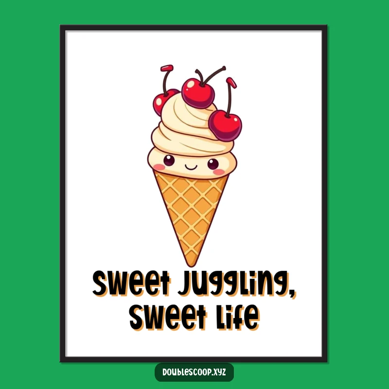 Free Printable Funny Wall Art: Juggling Vanilla Ice Cream Cone - Whimsical Downloadable Decor