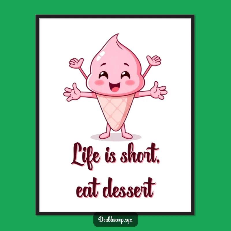 Funny Free Printable Wall Art: Cheerful Pink Ice Cream Scoop Downloadable Art