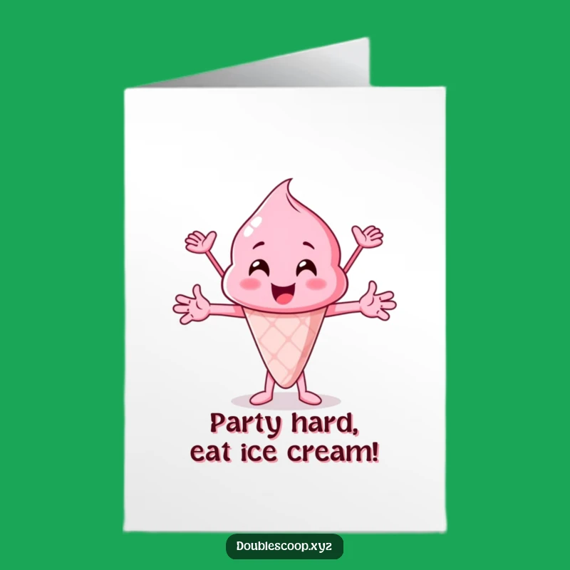 Free Printable Birthday Card: Cheerful Pink Ice Cream Funny Downloadable Gift