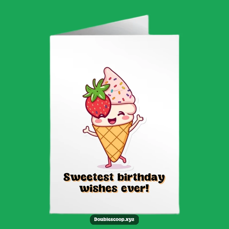 Free Printable Funny Birthday Card: Dancing Strawberry Ice Cream - Sweet Downloadable Treat